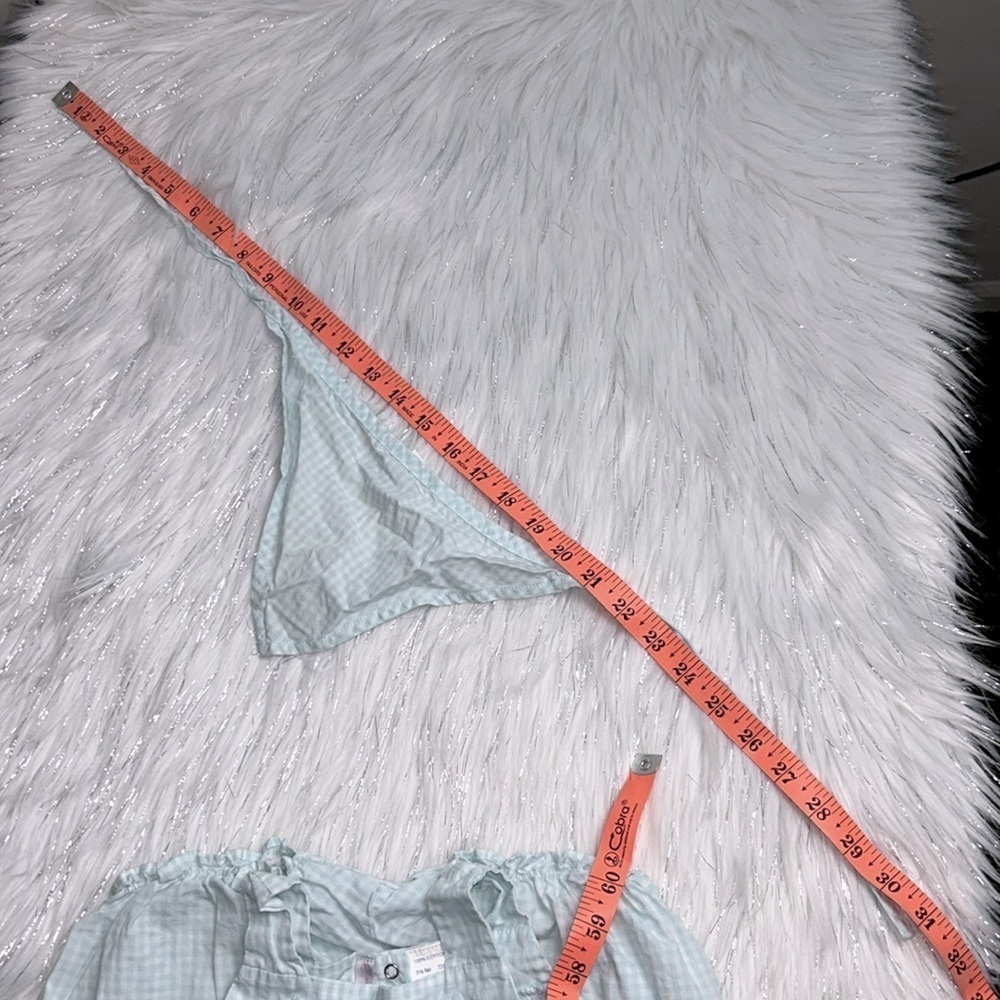 Creme de la Creme 9 months Classic Blue Gingham Onesie with Matching Head Scarf - Picture 12 of 13